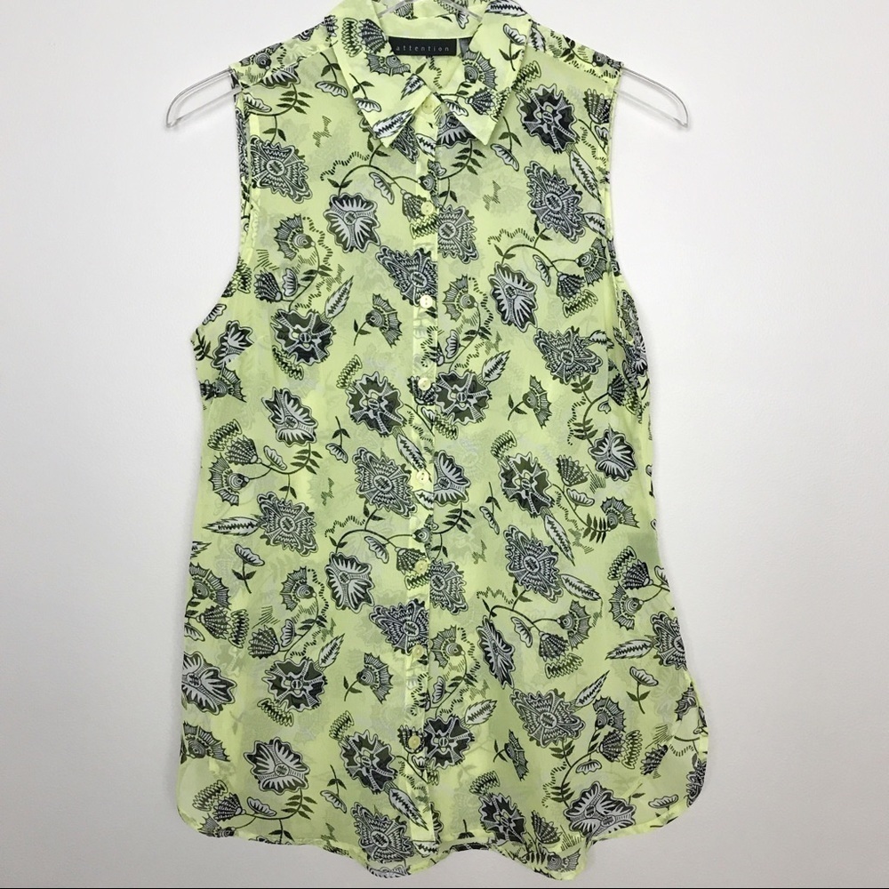 Attention Sleeveless Top Yellow/Black Collar Sz M